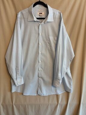 Joseph Abboud Light Blue Windowpane Dress Shirt 100% Egyptian Cotton
